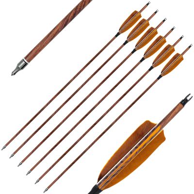 HANDBAIGE 28 29 30 31 Inch Archery Carbon Arrows 4 Inch Real Feather & Replaceable Points Spine 500 for Recurve Compound and Traditional Bow Hunting-6Pcs (31inch)