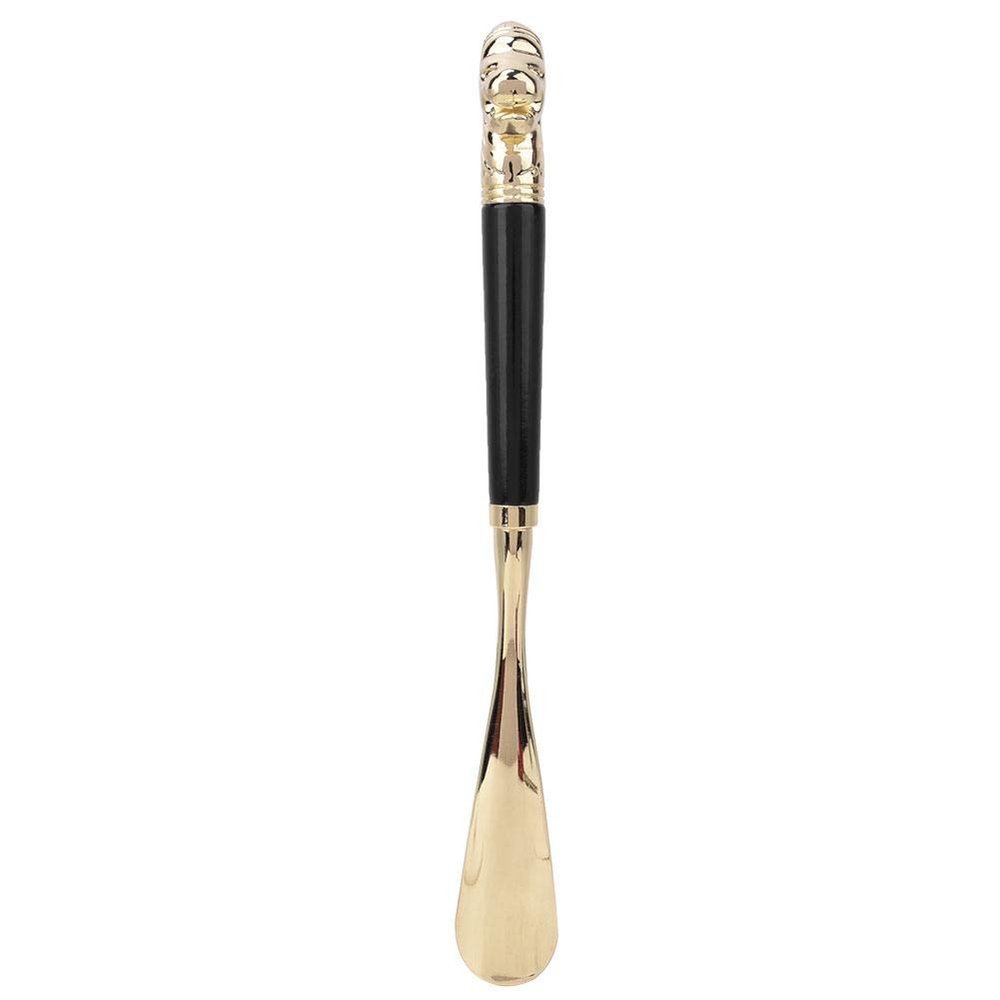 HEEPDD Wooden Metal Shoe Horn, Metal Exquisite Lion Head Shoes Horn Wooden Long Handle Handled Shoe Lifter Shoe Spoon Tool Comfortable Grip(Black 49CM) Boot Jacks