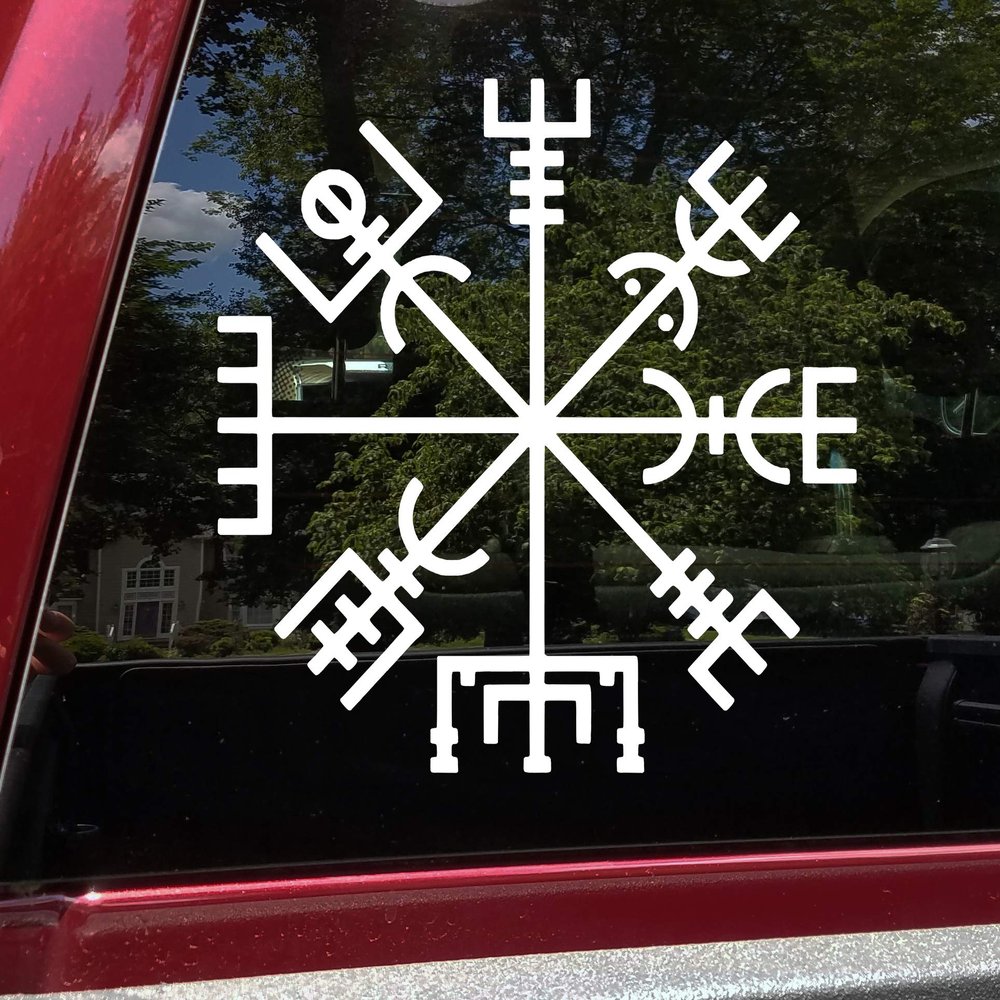 Minglewood Trading Turquoise - Viking Compass Vinyl Decal V2 - Norse Vegvisir Magic Rune Pagan - Die Cut Sticker - 12w x 12h inches