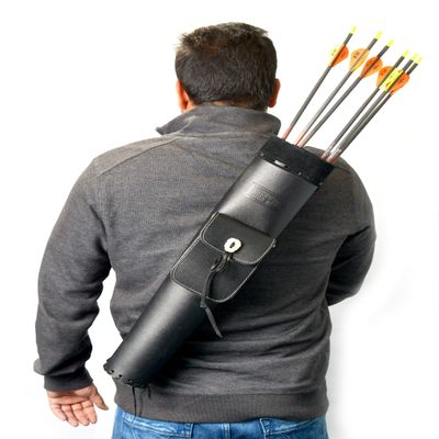 UNIVERSE ARCHERY Back Arrow Quiver | Genuine Leather Arrow Holder | Traditional High-Grade Handmade Quiver for Hunting & Archery Sports | Lightweight & Comfortable | Black, (55 X 12 cm)