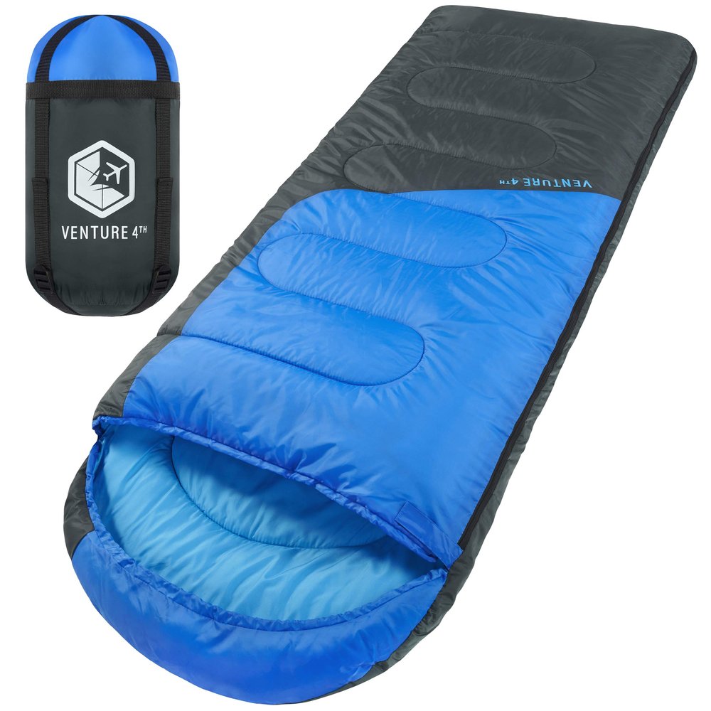 VENTURE 4TH 3-Season Backpacking Sleeping Bag, Camping Sleeping Bags for Adults & Kids - Lightweight, Comfortable, Water Resistant, Ideal for Hiking, Camping & Outdoor - Blue/Gray