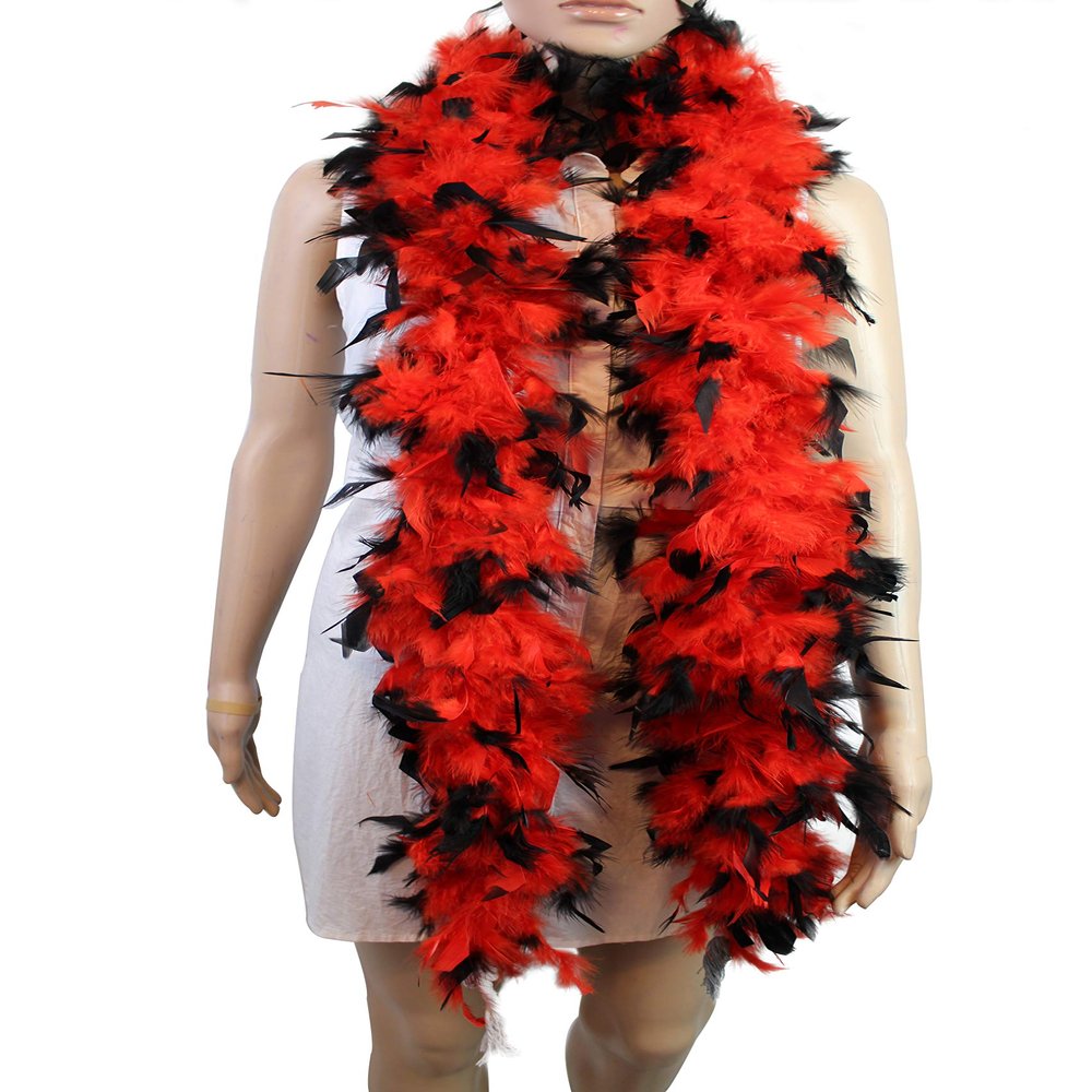 Flydreamfeathers 60 Gram, 2 yards Long Chandelle Feather Boa Great for Party, Wedding, Halloween Costume, Christmas Tree, Decoration(Red w/Black Tips_
