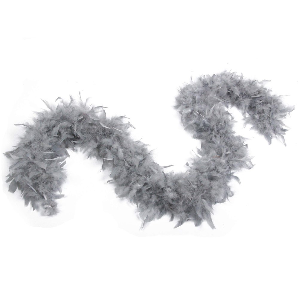 Flydreamfeathers 60 Gram, 2 yards Long Chandelle Feather Boa Great for Party, Wedding, Halloween Costume, Christmas Tree, Decoration(Silver Grey_