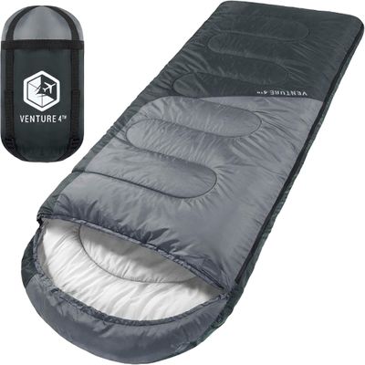 VENTURE 4TH 3-Season Backpacking Sleeping Bag, Camping Sleeping Bags for Adults & Kids - Lightweight, Comfortable, Water Resistant, Ideal for Hiking, Camping & Outdoor - Black/Silver
