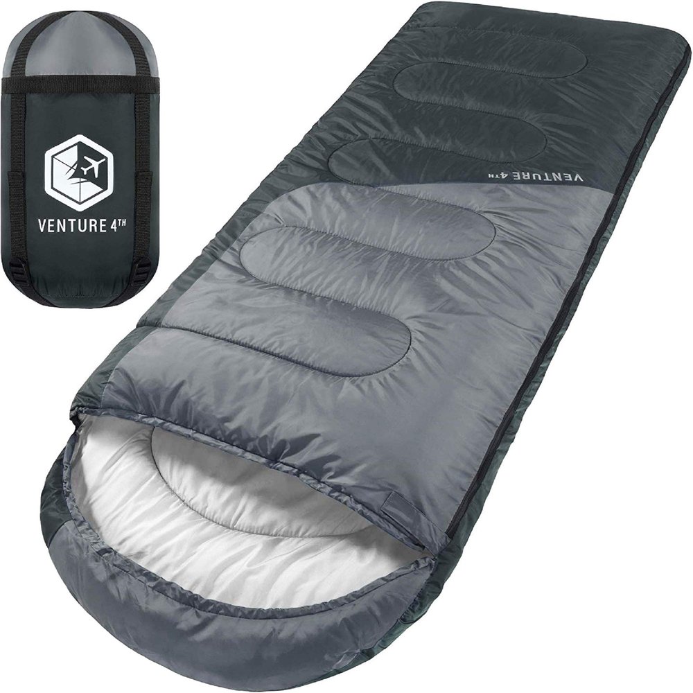 VENTURE 4TH 3-Season Backpacking Sleeping Bag, Camping Sleeping Bags for Adults & Kids - Lightweight, Comfortable, Water Resistant, Ideal for Hiking, Camping & Outdoor - Black/Silver