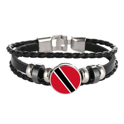 Wedarego Trinidad and Tobago Flag Braided Bracelet Leather Chain Crystal Wristband Souvenir,Fashion Handmade Bracelet For Man & Woman Special Day's Gift