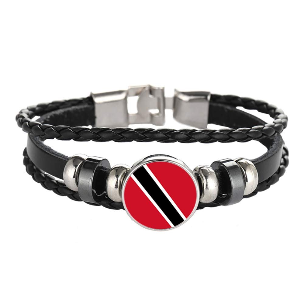 Wedarego Trinidad and Tobago Flag Braided Bracelet Leather Chain Crystal Wristband Souvenir,Fashion Handmade Bracelet For Man & Woman Special Day's Gift