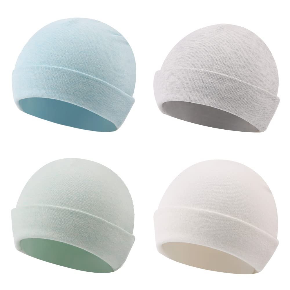 Rabbit Newborn Baby Beanie 0-6 Months Cotton Infant Girls Hat Double Layer Warm Beanies for Boys (4PACK-B, 0-6Months)