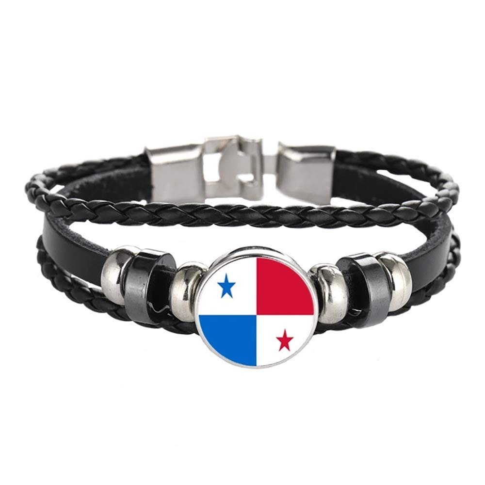 Wedarego Panama Flag Braided Bracelet Leather Chain Crystal Wristband Souvenir,Fashion Handmade Bracelet For Man & Woman Special Day's Gift