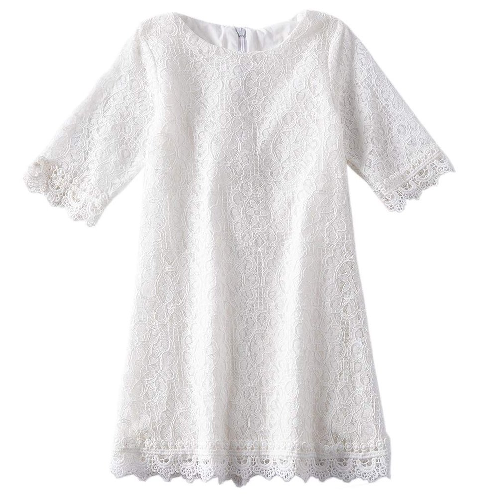 Niyage Baby and Toddler Girls Cotton Elegant Flower Lace Half Sleeve A-Line Princess Dress White 110