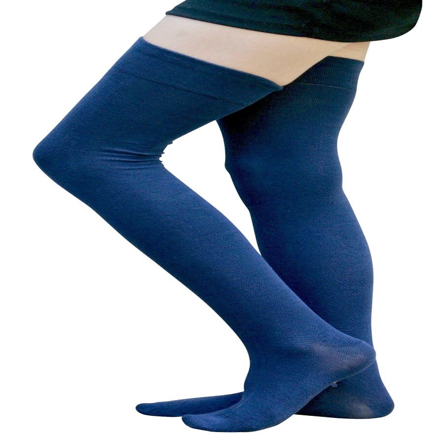AM Landen Blue Non-Slip Cotton Thigh High Socks Thick Cotton Thigh Socks Size Extra Long and Wide