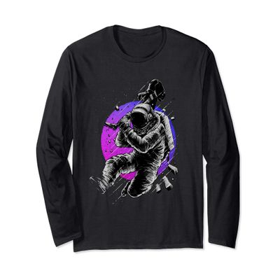 Astronaut Spaced Out - Aesthetic Vaporwave space guitar Art Long Sleeve T-Shirt