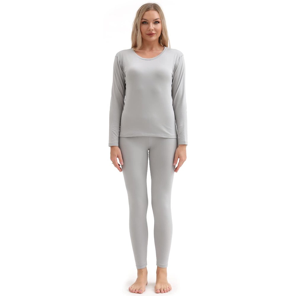 PISIQI Thermal Underwear Women Ultra-Soft Long Johns Set Base Layer Skiing Winter Warm Top & Bottom (L, Grey)