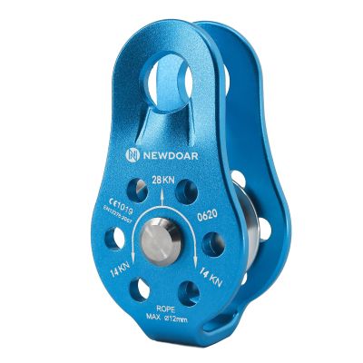 NewDoar Fixed Plate Micro Pulley,28KN CE Certified General Purpose Small Aluminum Rope Pulleys for Climbing/Aloft Work/Rappelling/Rescue Etc(28KN Blue 1pcs)