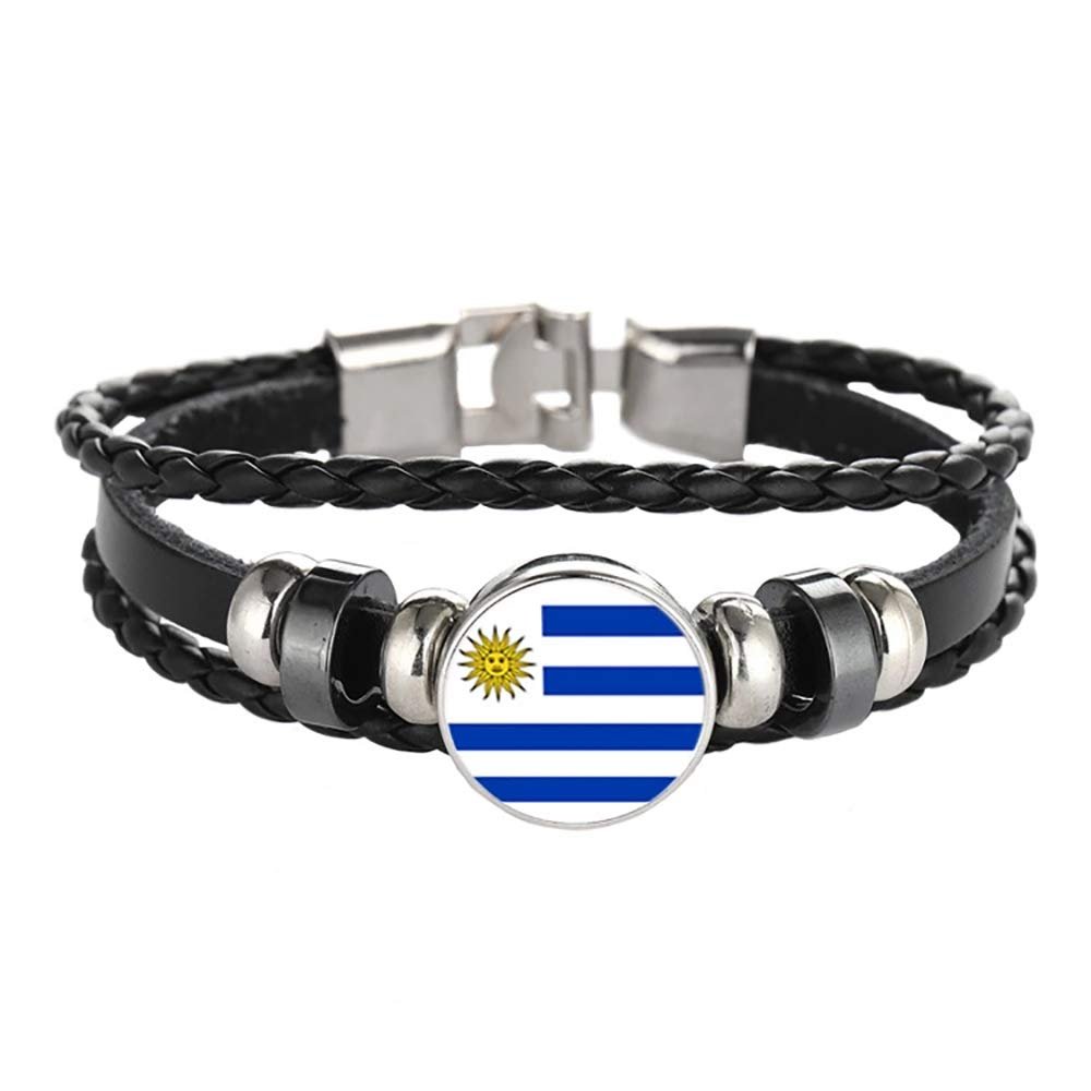 Wedarego Uruguay Flag Braided Bracelet Leather Chain Crystal Wristband Souvenir,Fashion Handmade Bracelet For Man & Woman Special Day's Gift