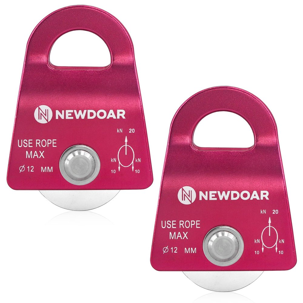 NewDoar Micro Mobile Single Pulley,20kN(4500 lb) Max Rope 1/2in for Rigging Arborist Climbing Rescue,CE Certified(20KN Red 2pcs)