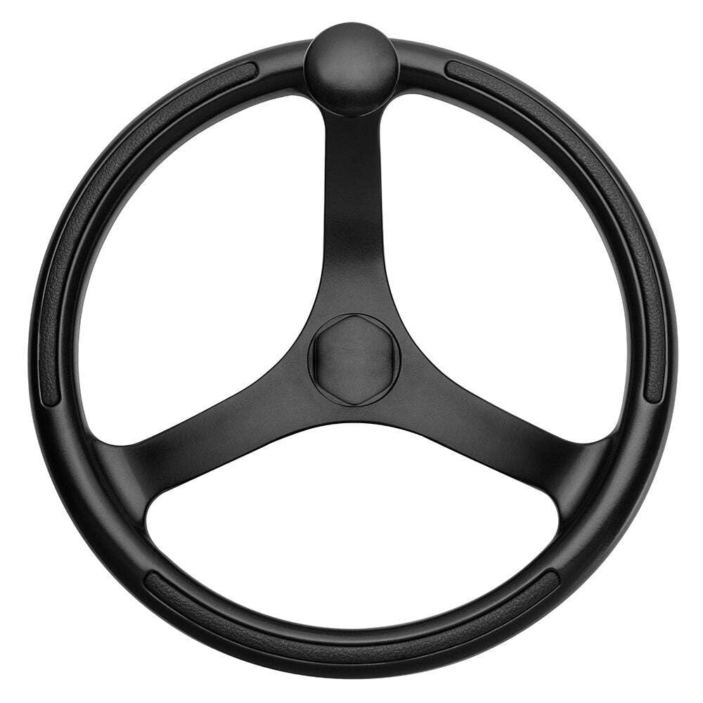 Schmitt & Ongaro Marine Products 742132BFGK Schmitt & Ongaro Primus Wheel 13.5 Black 3/4 Tapered Shaft W/knob Finger Grips - Black Powder Coat