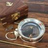 AV Brass Compass Silver with Wooden Box Nautical Maritime Compasses Collectible for Travelers/Men/Women view 1