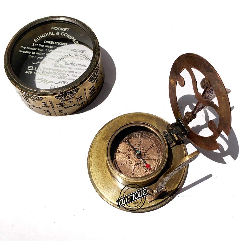 AV Sun-dial/Compass Brass Solid Military/Army Replica Working Sundiel Clock (Vintage Gifts)