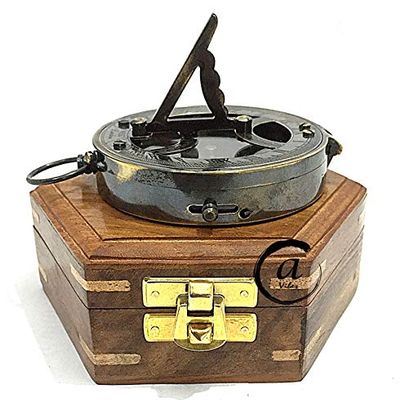 AV Premium Gift for Sailor/Marine Nautical Maritime Compass Brass Navy Tool Sundial Timepiece Compasses