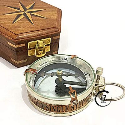 AV Maritime Compass Brass Silver Coating Functional Marine Compasses with Box/Case Wooden Decor