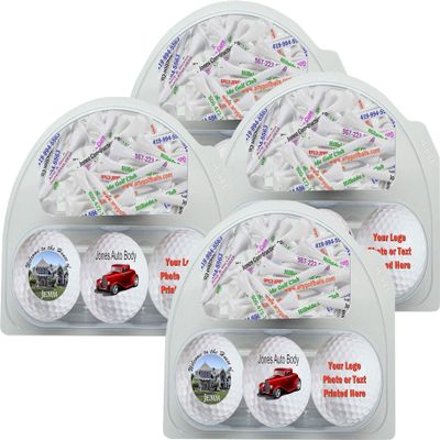 4 Gift Packs - 3pk Photo Golf Balls and 20 Tees - Personalized Golf, Gift for Golfer