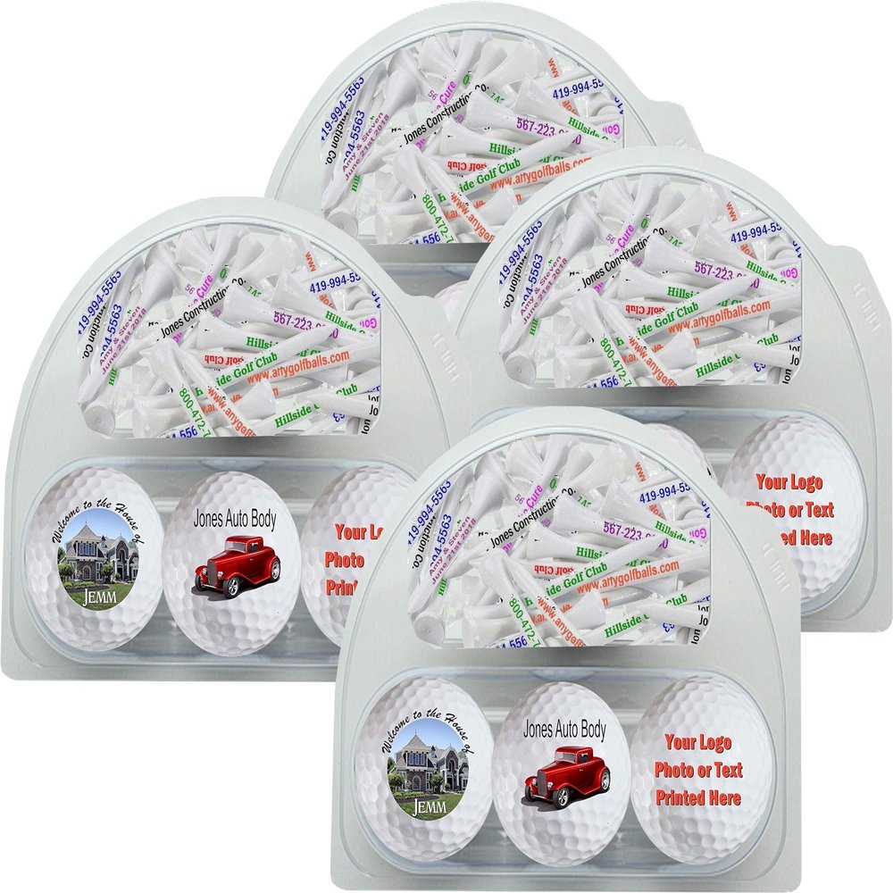 4 Gift Packs - 3pk Photo Golf Balls and 20 Tees - Personalized Golf, Gift for Golfer