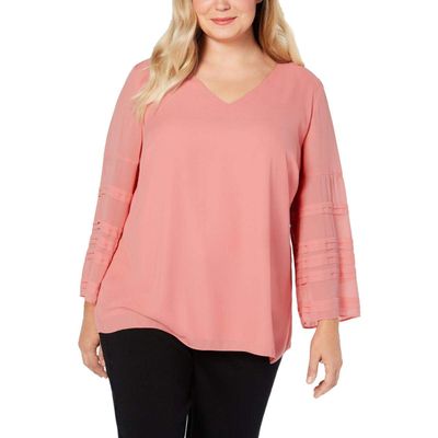 Alfani Womens Plus Work Wear Office Blouse Pink 0X