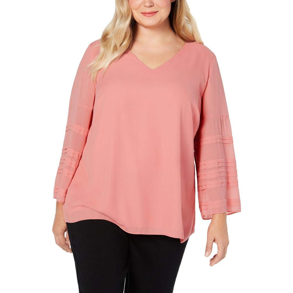 Alfani Womens Plus Work Wear Office Blouse Pink 0X