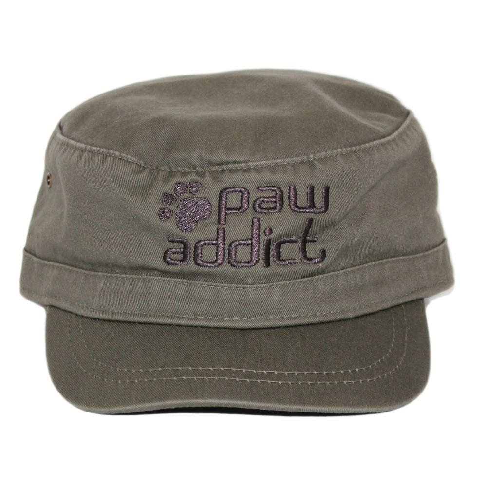 Paw Addict Unique Custom Embroidered 5-Heart Paw Hat - Unisex Vintage Washed Baseball Cap | Military Cap (Military - Olive, One Size)