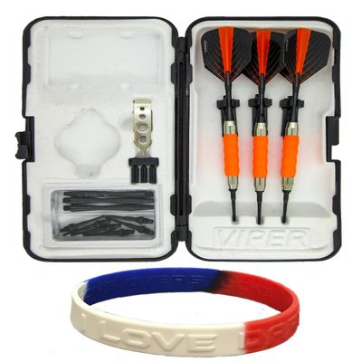 sure grip Viper Orange Soft Tip Darts with Dart Case & Accessories Choice of Flights 16 or 18 Grams Plus I Love Darts Bracelet (Harrows Quantum, 16g)