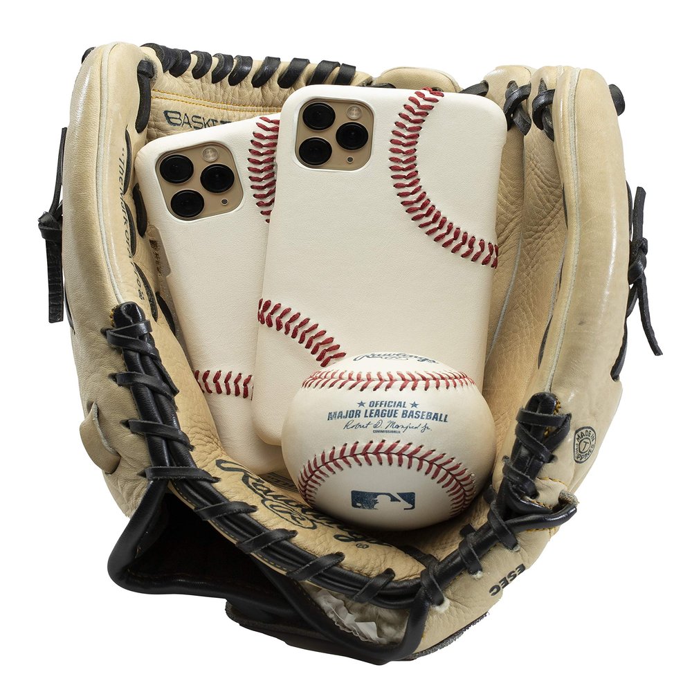 mcmadley Baseball Phone Case for iPhone 11 - Made with Professional Baseball Leather and Raised Red Hand Stitching, Thin Case, Protective Grip, Authentic Leather Cover