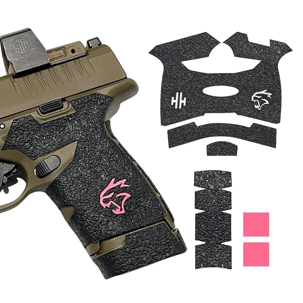 Handleitgrips Gun Grip Tape Compatible with Springfield Hellcat - Black Textured Rubber Pistol Grip Tape with Pink Insert, Easy Installation, Gun Parts & Accessories, Veteran Owned, Made in USA