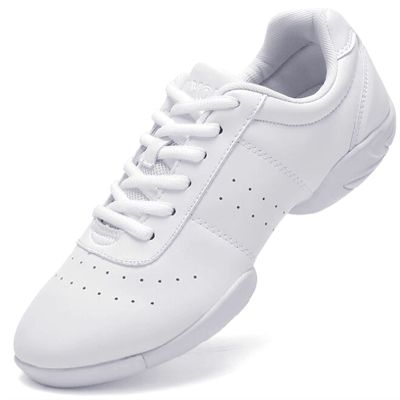 DADAWEN Adult & Youth White Cheerleading Shoes Sport Training Tennis Sneakers Competition Cheer Shoes White US Size 2 M Little Kid