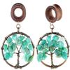1/2 inch 12mm Natural Amazonite Tree of Life Wood Dangle Ear Gauges Piercing Flesh Tunnels Plugs Stretching Kit Expander view 1
