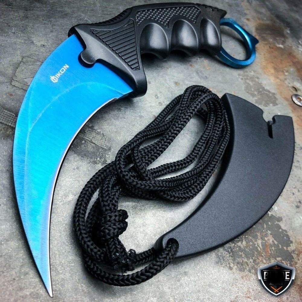 Blue Doppler Karambit Hawkbill Full Tang Neck Knife w/ABS Sheath (Limited Edition)