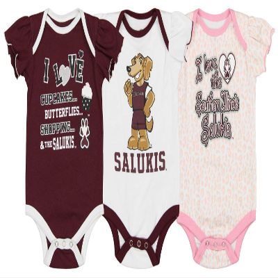 Outerstuff NCAA Newborn (0M-9M) Infant (12M-24M) Girls Three Piece Creeper Set, Southern Illinois Salukis 18 Months