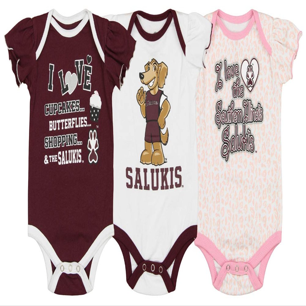 Outerstuff NCAA Newborn (0M-9M) Infant (12M-24M) Girls Three Piece Creeper Set, Southern Illinois Salukis 18 Months