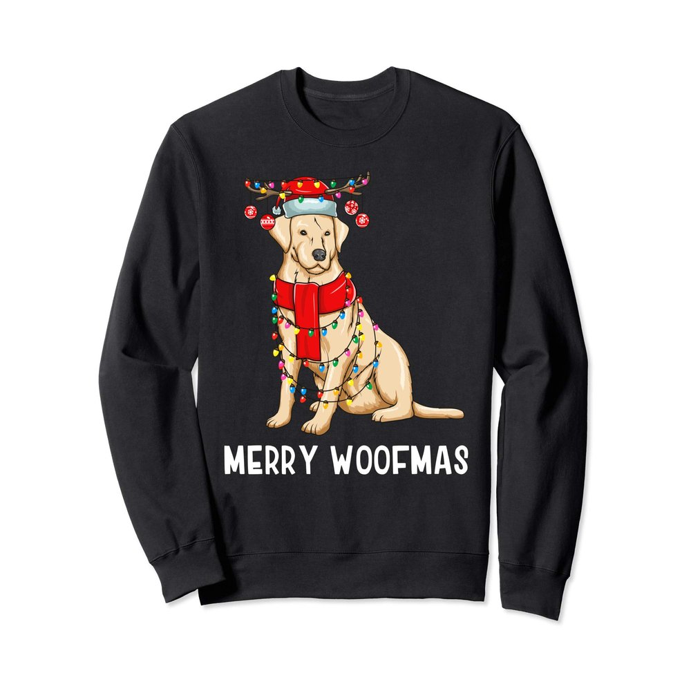 Christmas Cute Yellow Lab Dog Holiday Lights Merry Woofmas Sweatshirt