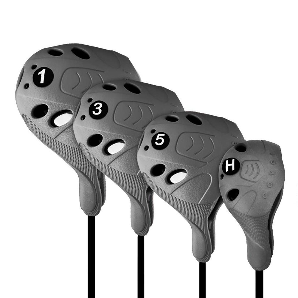 PGM Golf Club Covers, 4pcs Drivers Fairway Woods Hybrid Golf Head Covers with Number, Fit Oversized Right Handed Brands, Easy on Off, Washable (Gray 4pcs Set)