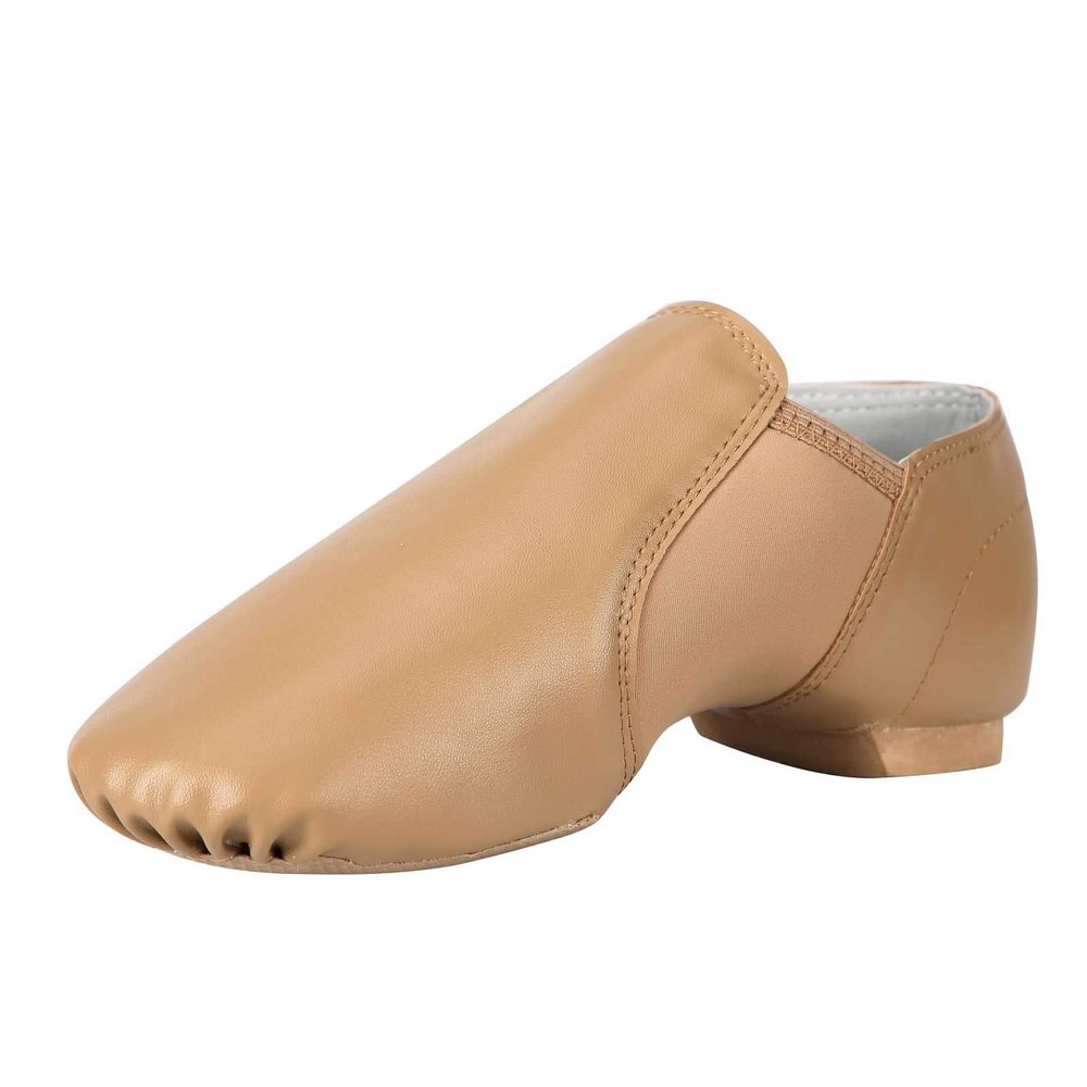 Linodes Unisex 006 PU Leather Upper Slip-on Jazz Shoe for Women and Men's Dance Shoes-Brown 5.5M