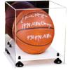 Better Display Cases Basketball Holder Clear Full Size Acrylic Display Case with Black Risers ,White Two Tiered Base ,Mirror Back,11" L x 11" W x 11" H (A001-BR) view 1