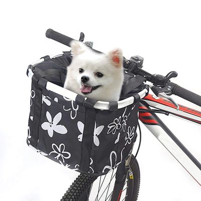 URBEST Bike Basket,Small Pets Cat Dog Folding Carrier,Removable Bicycle Handlebar Front Basket, Quick Release and Easy to Install,Detachable Cycling Bag (Black Flower)