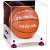 Better Display Cases Basketball Holder Clear Full Size Acrylic Display Case with Purple Risers ,White Two Tiered Base ,Mirror Back,11" L x 11" W x 11" H (A001-PR) view 1