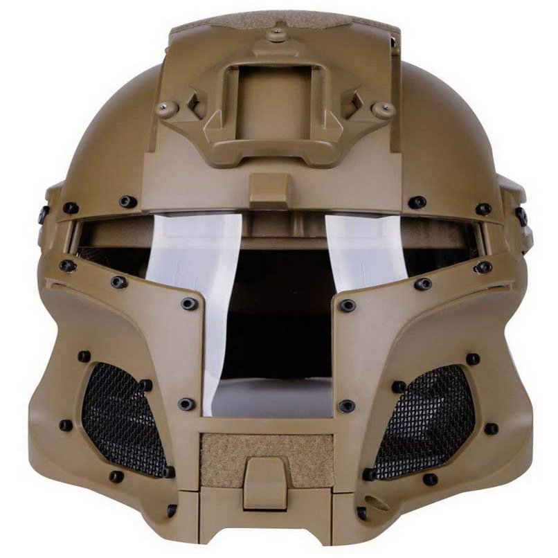Simways Cosplay Airsoft Full Face Head Helmet Tactical Sorta-Kinda Mandalorian/Boba Fett/Galac-Tac Airsoft Helmet with Exchangable Lens(Tan)