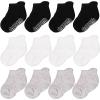 CozyWay Toddler Socks with Ankle Grips - Non-Slip Baby Socks with Grips - Grippy Pair for Toddlers Girls - 1T-3T, Black/White/Gray, Pack of 12 view 1