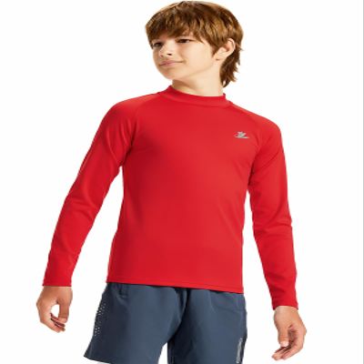 DEVOROPA Youth Boys Compression Thermal Shirts Long Sleeve Undershirt Fleece Baselayer Mock Top Red XL