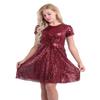 Aislor Women's Shiny Sequins Short Sleeve A-line Dress Cocktail Evening Party Bridesmaid Dress Wine Red 14 view 1