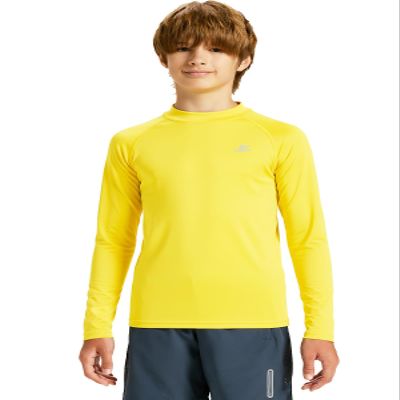 DEVOROPA Youth Boys Compression Thermal Shirts Long Sleeve Undershirt Fleece Baselayer Mock Top Yellow L