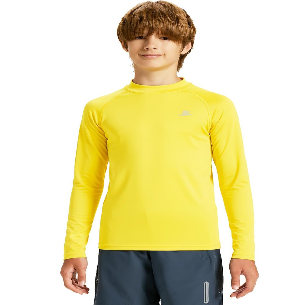 DEVOROPA Youth Boys Compression Thermal Shirts Long Sleeve Undershirt Fleece Baselayer Mock Top Yellow L
